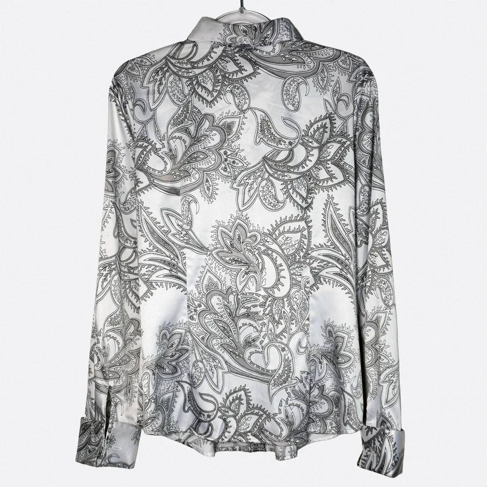 Hawes & Curtis Satin Paisley French Cuff Fitted Shirt White Gray 0X Large Chic - Picture 3 of 10